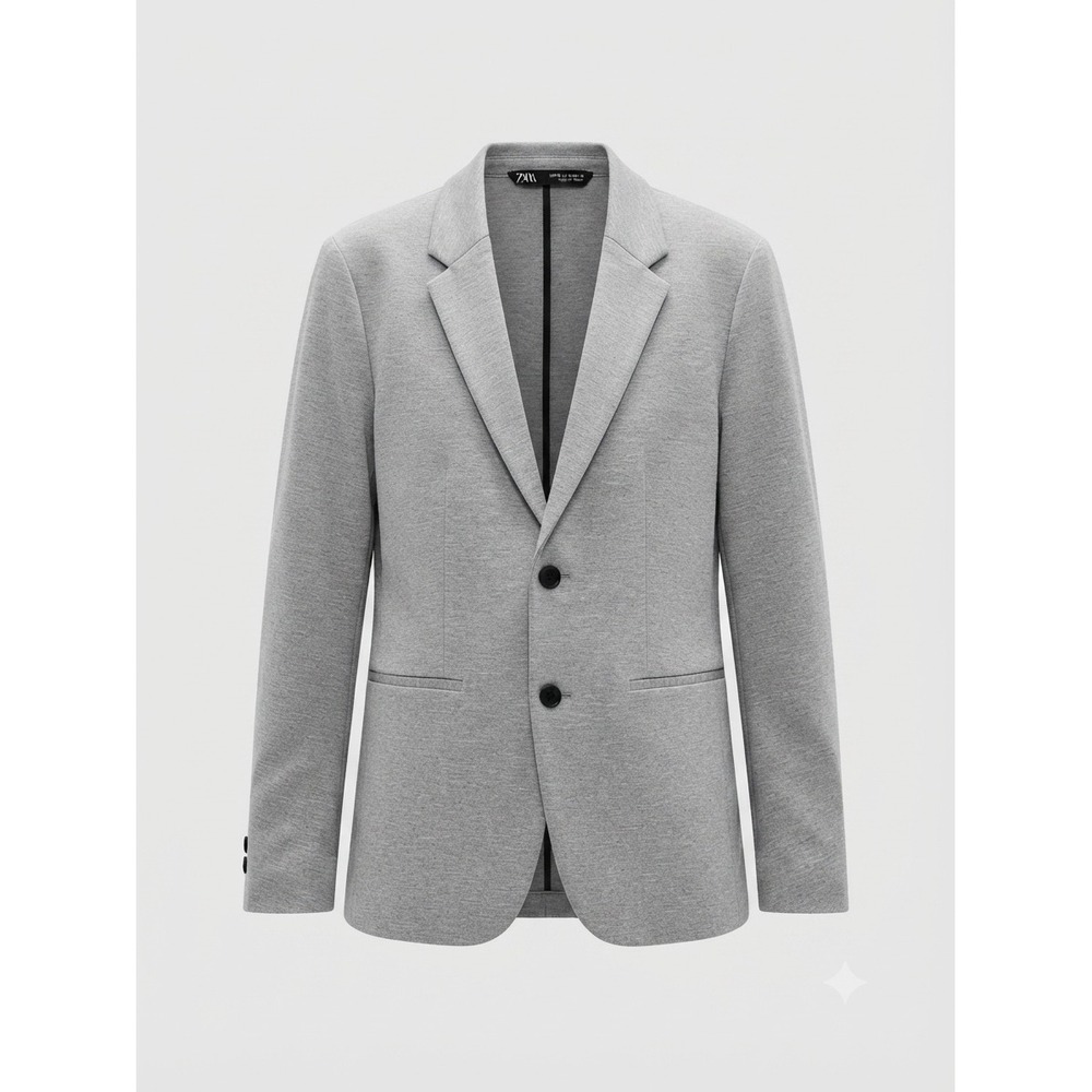 Zara Women Heather Gray Knit Blazer Two Button Stretch Jacket Size Medium
